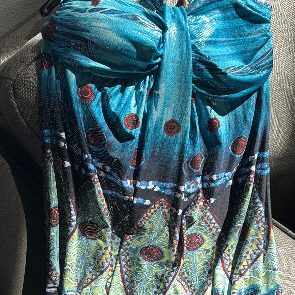 Blue Sundress with Halter Neckline - Picture 3 of 4